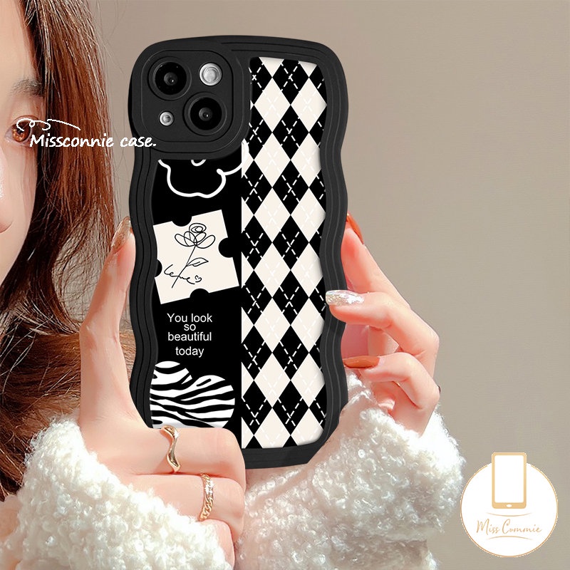 Romantic Art Gallery Checkerboard Fresh Flower Case Untuk Infinix Smart4 6 5plus Hot10 12 11 9 Play Hot8 20 20s 11s 12i 10s 9 10 10Lite 12 Pro Note 12 G96 10 Pro Penutup Tepi Bergelombang