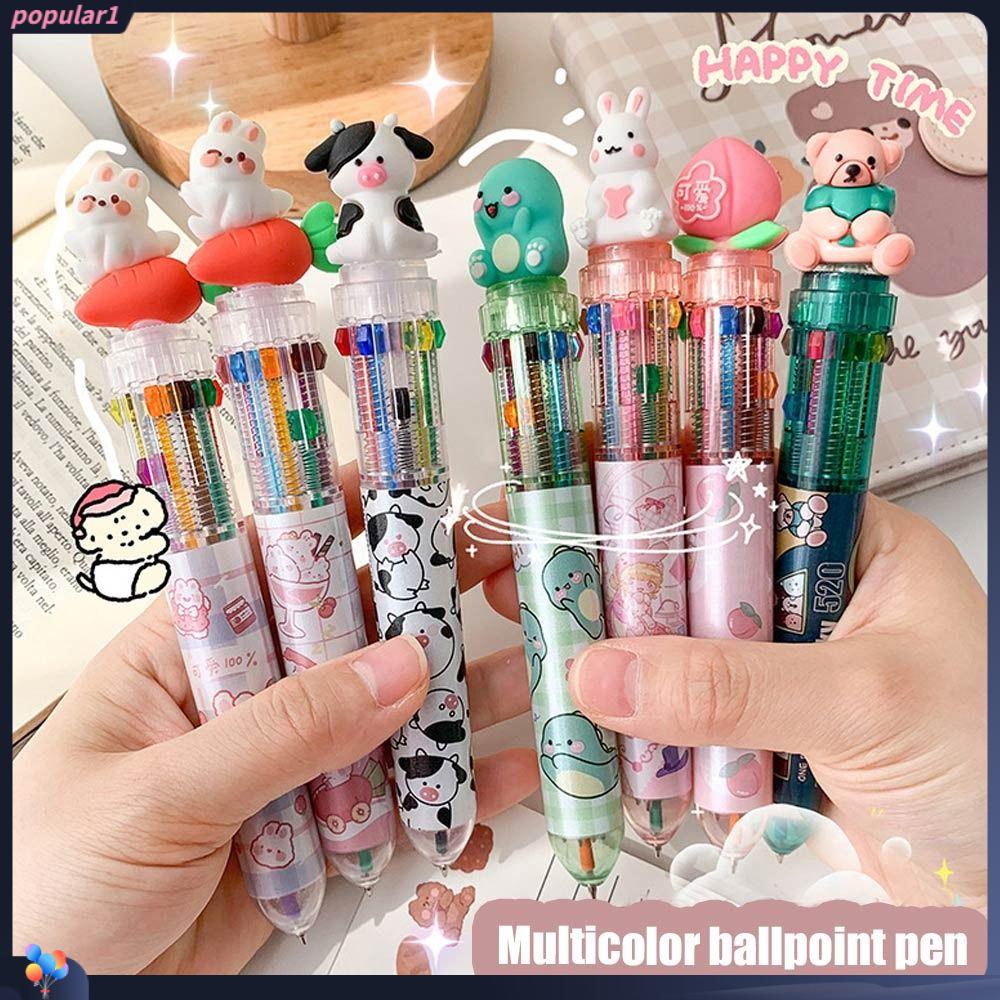 Populer 4Pcs Bolpoin Lucu Set Alat Tulis Isi Ulang Press Warna-Warni