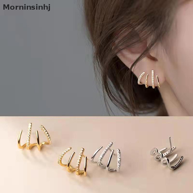 Mornin 1pasang Anting Elegan Lucu Earing Claw Ear Hook Clip Stud Earrings Untuk Wanita Cabang Empat Kristal Warna Emas Anting Telinga Perhiasan Fashion id