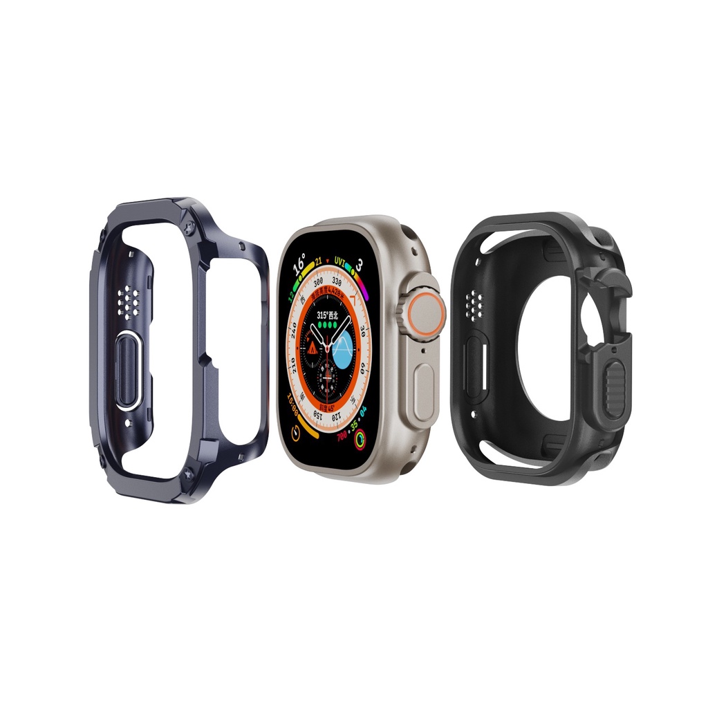 2in1 Case Untuk Apple Watch Series8 /7/SE/6 /5 /4 Ultra 41mm 45mm 40mm 44mm 49mm TPU+PC Bumper Pelindung Shockproof Untuk iwatch