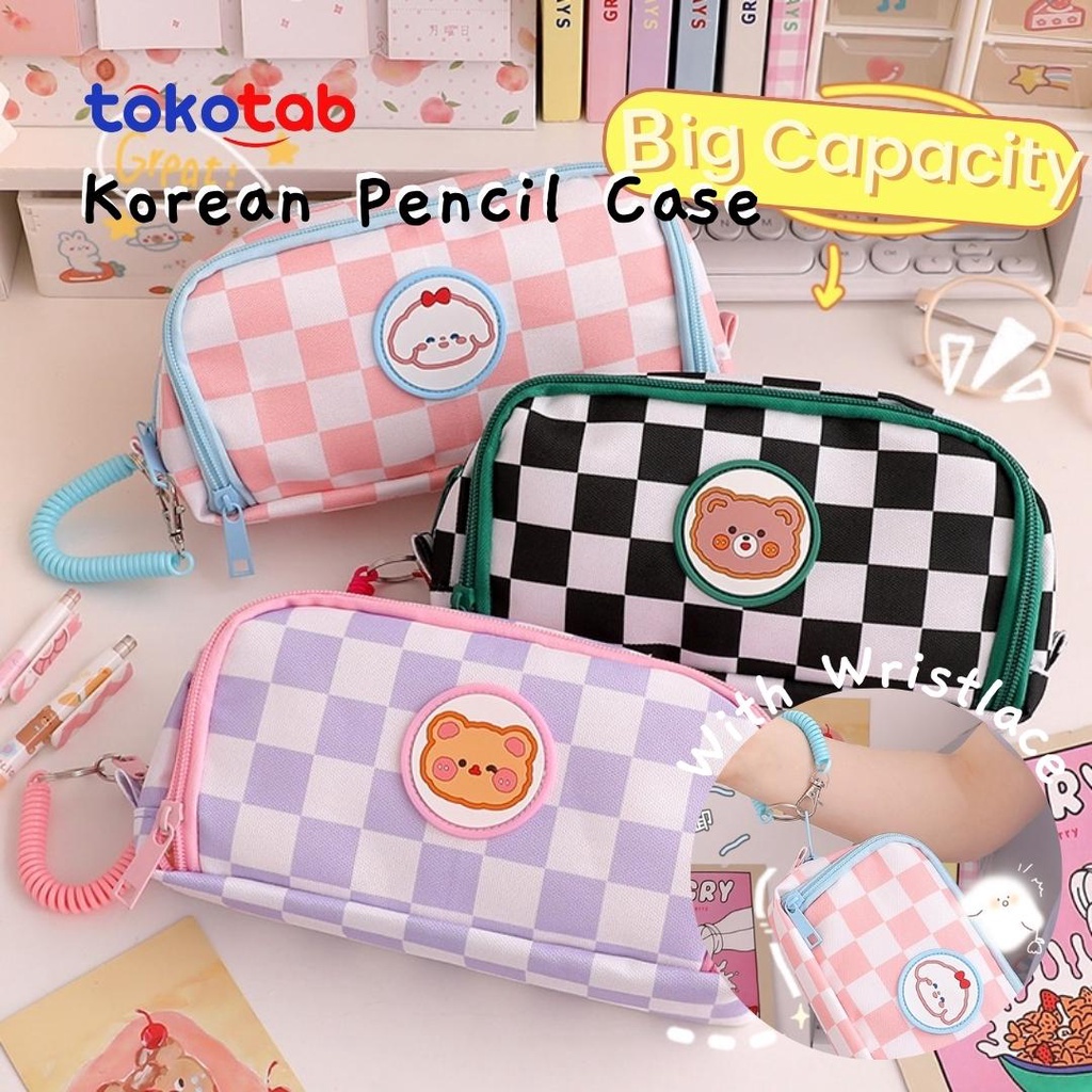 

Tokotab - Tempat Pensil Large Pouch Bag Pencase Minimalist Checkered Pencil Case Aesthetic Storage Stationery Bag Case.