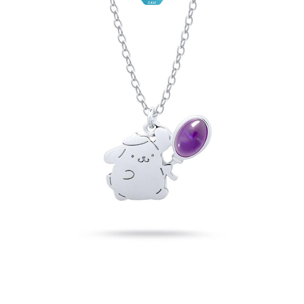 Sanrio Perhiasan PomPomPurin Balon Kristal Batu Permata925 Sterling Silver Kalung Kawaii Sanrio Aksesoris Hadiah Ulang Tahun Anak Perempuan [ZK]