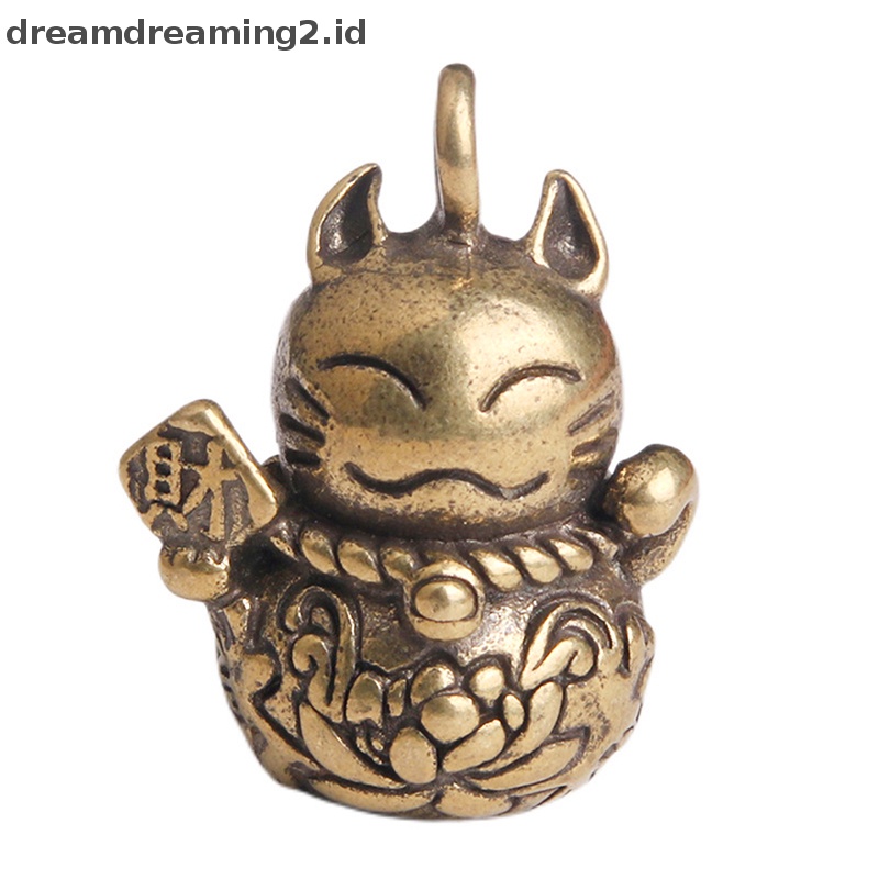 (drea) Kuningan Tua Kucing Rejeki Lucky Cat Gantungan Kunci Mobil Murni Handmade Brass Lucky Cat Car Keychain Handle Gantungan Kunci Aksesoris Perhiasan //