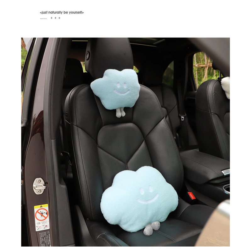 Headrest Kartun Mobil, Bantal Perlindungan Leher Awan Wajah Tersenyum Kreatif Mobil