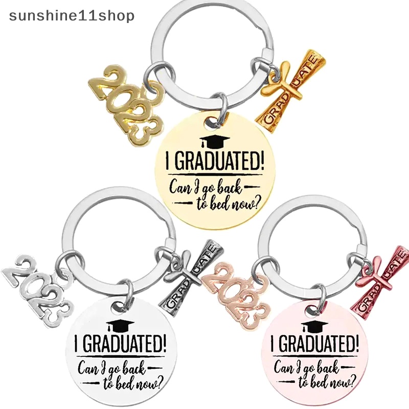 Sho Gantungan Kunci Liontin Stainless Steel Bulat Siswa2023Musim Wisuda Hadiah Bachelor Topi Hadiah Tulisan Logam Key Ring N