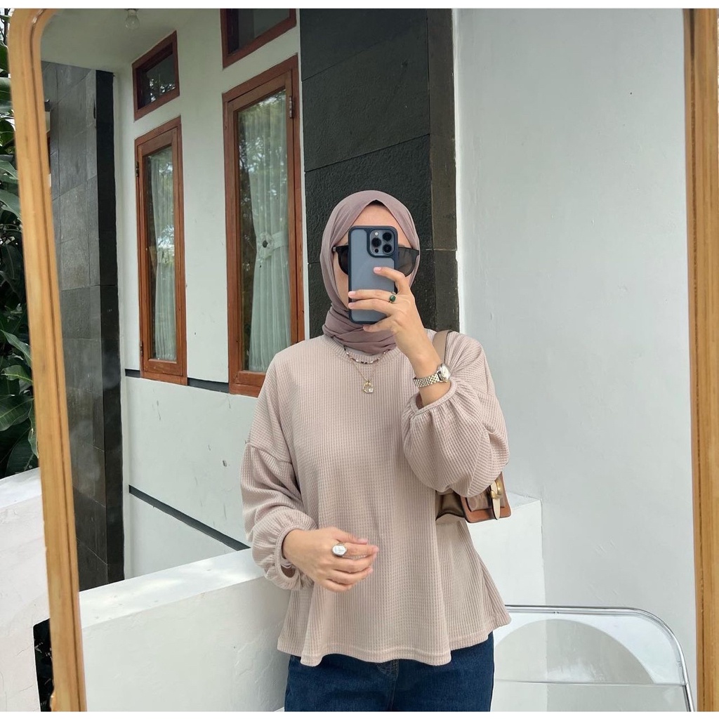 BEFAST - ZFS OOTD WANITA BLOUSE ZAR / FRISTI WAFFLE BLOUSE / Atasan lengan Panjang Wanita / Fashion kekinian remaja ABG Trendy / Blouse Polos Formal / Pakaian Kekinian Remaja ABG Trendy / Outfit Daily Wanita Kerja