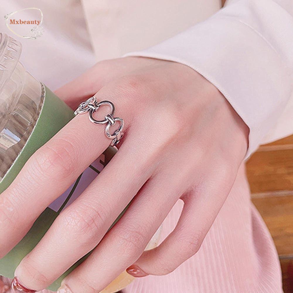 Mxbeauty Wanita Cincin Bulat Segar Fashion Perak Pasangan Perhiasan Enamel Klasik Jewelry Adjustable Gaya Korea Aksesoris