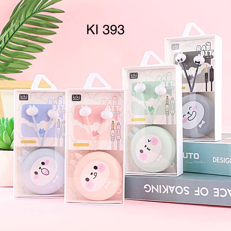 [ KI 393 ] Set Headset Earphone motif  RABBIT + Wadah penyimpanan Motif