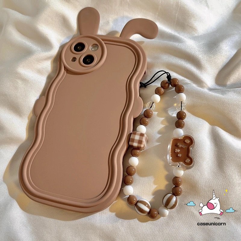 Ins Fashion Lucu Kartun Tali Tangan Universal Rantai Kelinci Beruang Smile Rantai Telepon Tali Strap Aksesoris Beragam Rantai Manik-Manik Gelang Kotak-Kotak Gantungan Kunci Lanyard