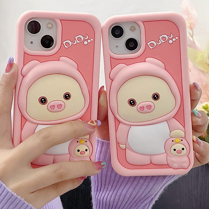 Stereoscopic Cute Pink Pig Silicone Soft Case for IPhone 11 12 13 14 Pro Max TPU Phone CASE Cute Pretty Girl's Fashion