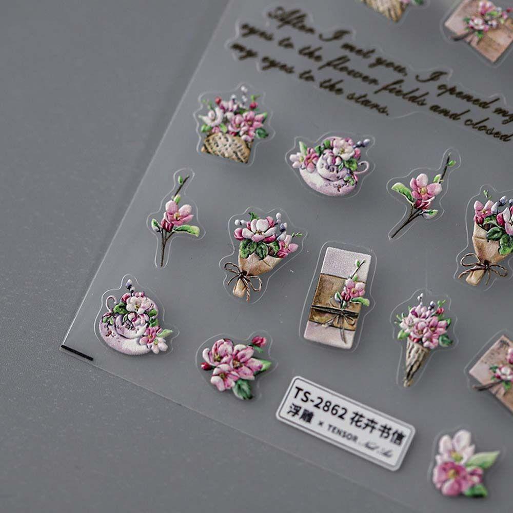 Stiker Kuku Bunga Agustina Fashion DIY Nail Art Relief Self Adhesive Dekorasi Kuku