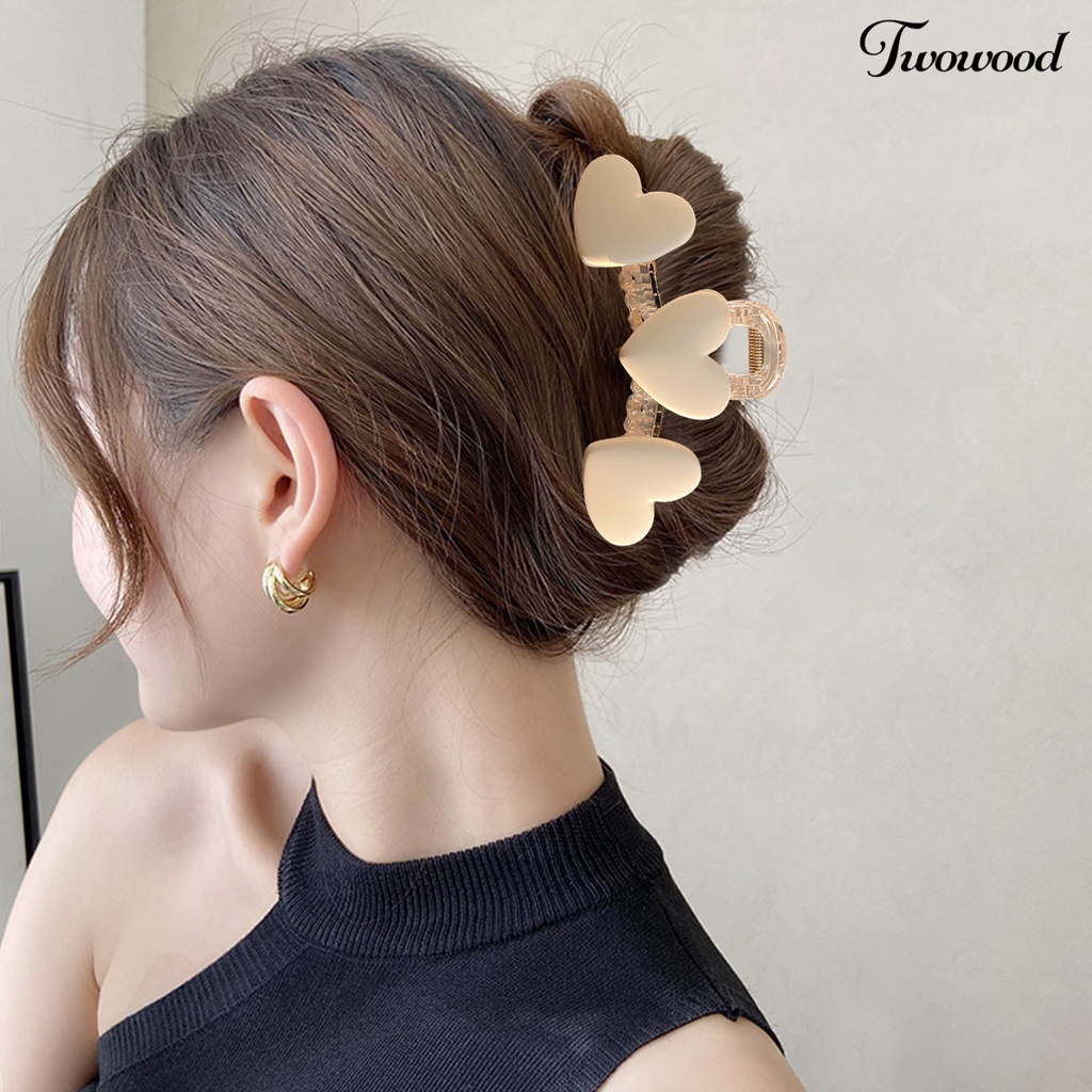 Twowood Women Hair Claw Heart Decor Desain Gigi Transparan Berongga Keluar Elastis Musim Semi Rambut Dekorasi Anti-slip Cakar Kuat Wanita Hair Gripper Alat Styling Rambut