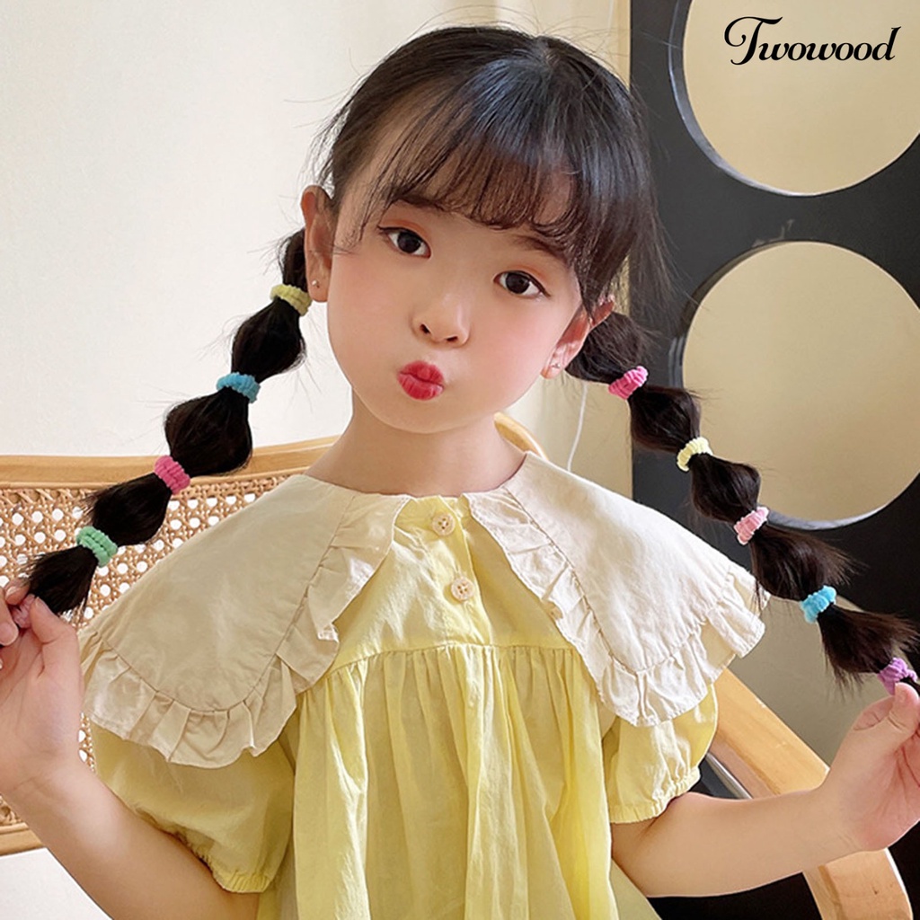 Twowood 100Pcs Karet Rambut Kotak Tinggi Elastis Aneka Kecil Dapat Digunakan Kembali Aksesoris Rambut Lembut Warna Permen Wanita Gadis Ikat Rambut Ponytail Holder Perlengkapan Rumah