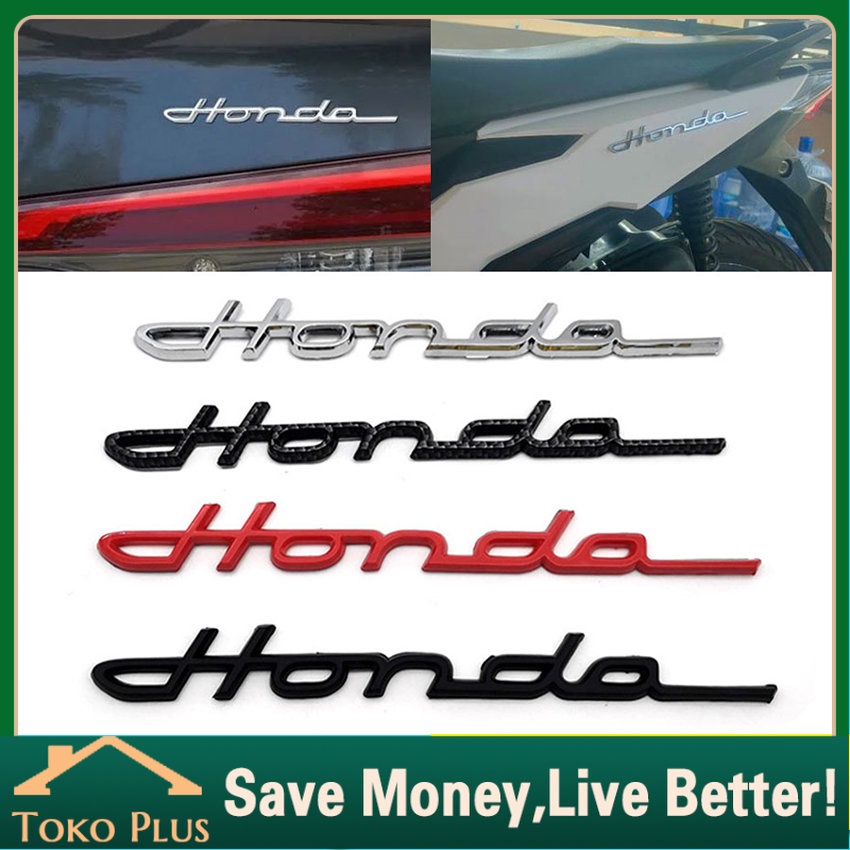 Emblem Honda Latin - Emblem Logo Honda Tulisan Rangkai Latin Bahan Plastik Warna Merah Hitam Chrome 