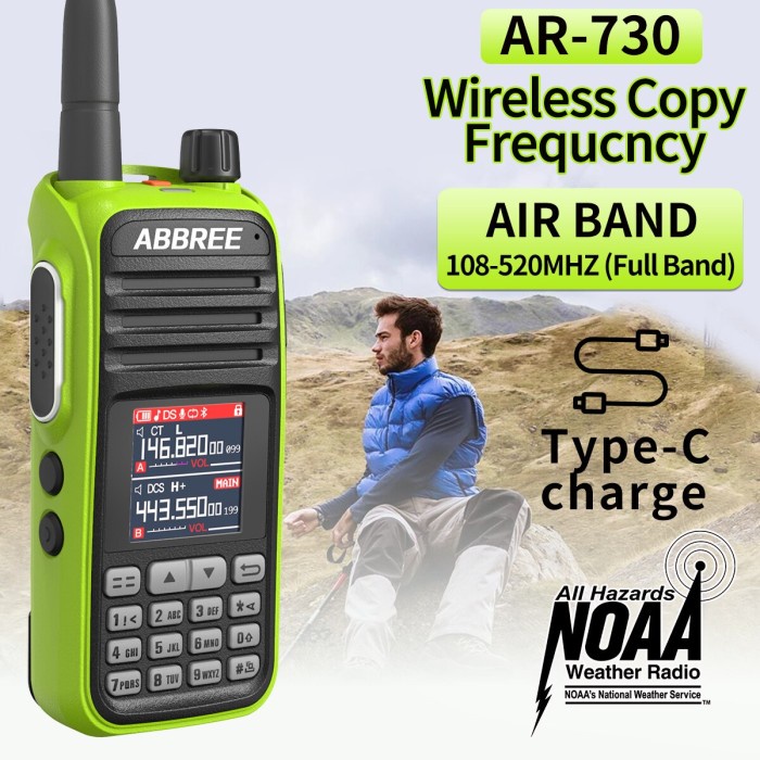 ABBREE AR-730 Full Band Walkie Talkie 10W Wireless Copy Frequency - Hijau