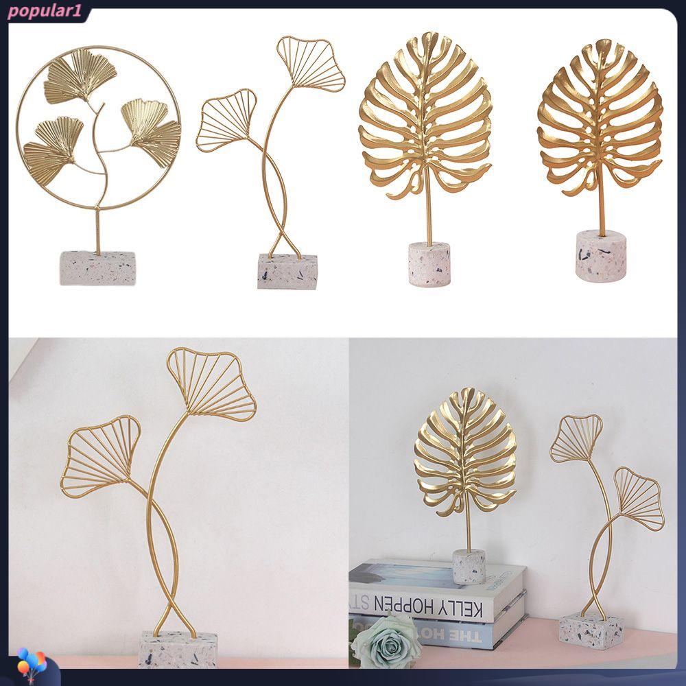 Populer Gingko Ornamen Hadiah Hiasan Miniatur Kerajinan Tangan Modern Vintage Golden Wrought Iron Craft