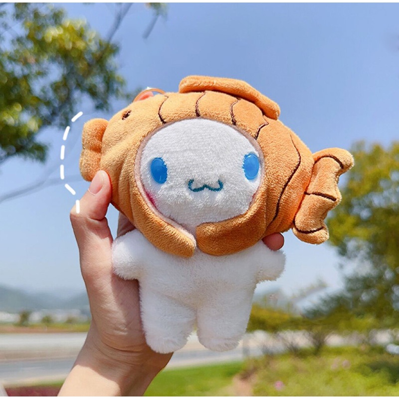 Sanrio Mainan Mewah Anime Kartun Taiyaki Cinnamoroll Plushie Gantungan Kunci Liontin Boneka Lembut Mainan Anak