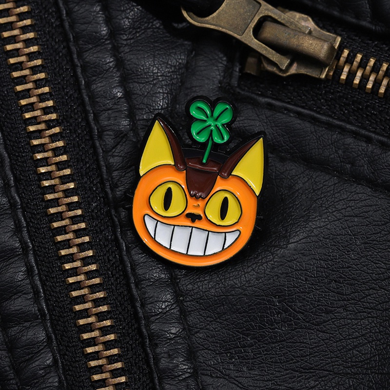 Kartun Kucing Kerah Pin Tanaman Hijau Enamel Lucu Bros Ransel Lencana Hadiah Untuk Teman