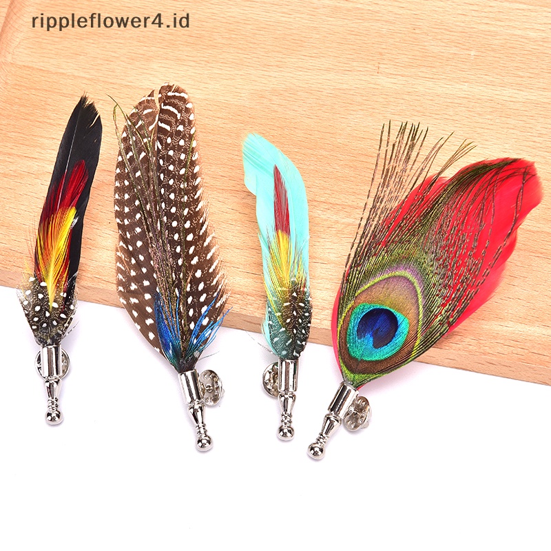 {rippleflower4.id} Handmade Peacock Pheasant Bulu Bros Topi Kerah Pin Jas Aksesoris Pernikahan~