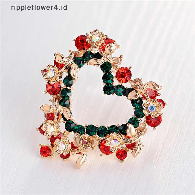 {rippleflower4.id} Fashion Unisex Jantung Garland Berlian Imitasi Snowman Natal Bros Pin Xmas Hadiah~