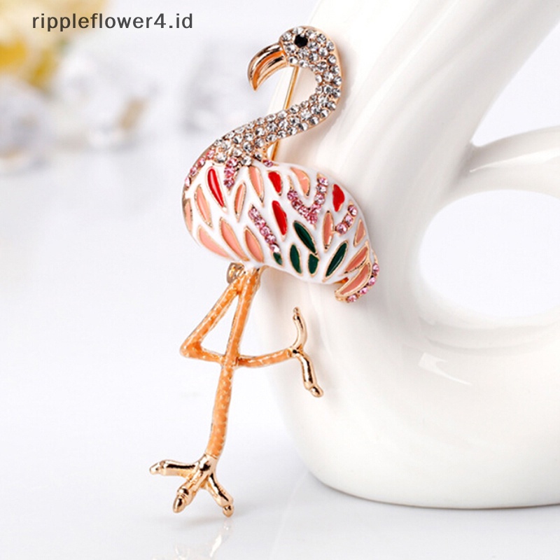 {rippleflower4.id} Enamel Berlian Imitasi Flamingo Bros Pin Kemeja Kerah Pin Perhiasan Hadiah Pernikahan~