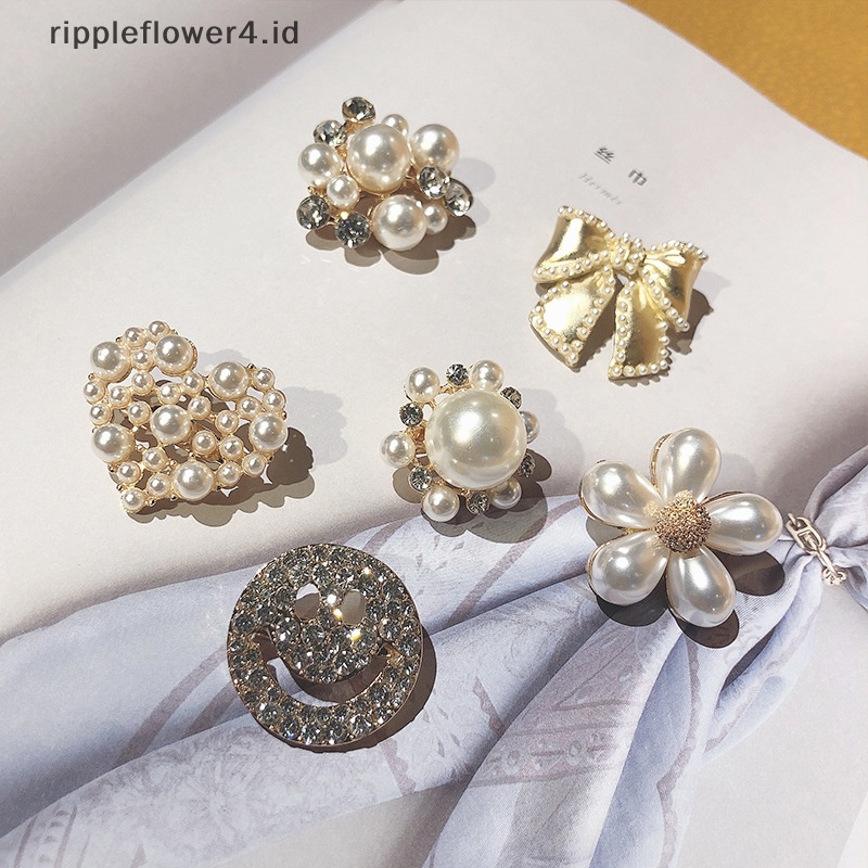 {rippleflower4.id} Paduan Potongan Berlian Imitasi Mutiara Bros Aksesoris Perhiasan Dekorasi Indah~