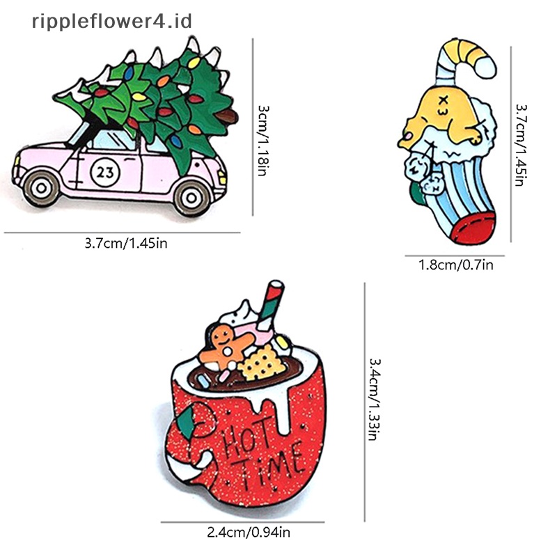 {rippleflower4.id} Bros Natal Kartun Santa Claus Pohon Natal Bell Enamel Pin Lucu Lencana Topi Denim Lapel Pin Festival Pesta Perhiasan Hadiah~