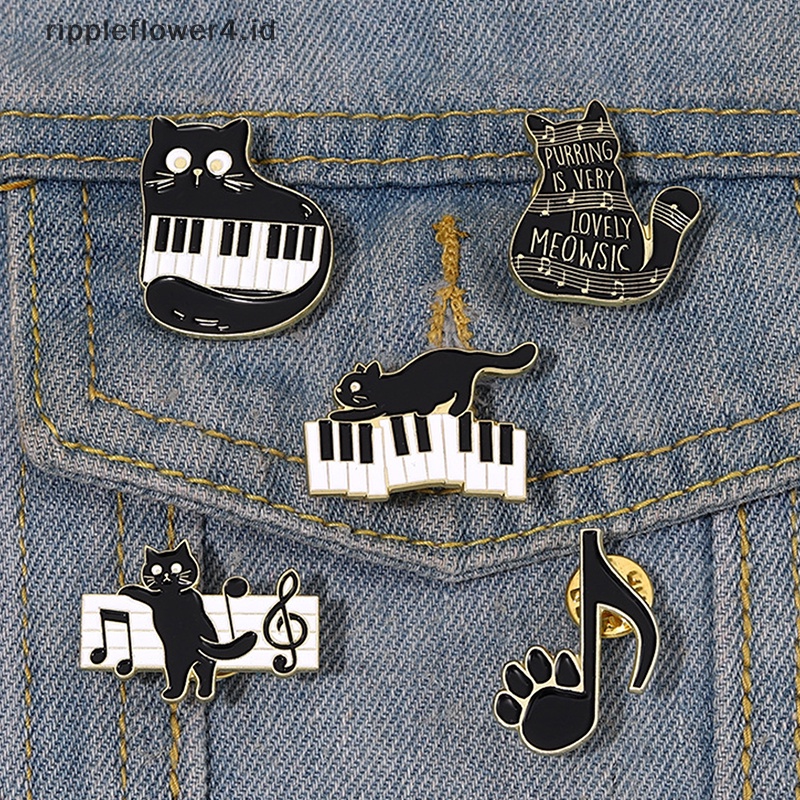 {rippleflower4.id} Kartun Kucing Bermain Piano Bros Simbol Musik Kucing Bros Aksesoris Pakaian Ransel Paduan Bros Lencana Enamel Kerah Pin~