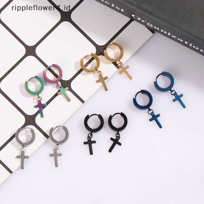 {rippleflower4.id} 1pasang Dari Klip Telinga Salib Yang Dipersonalisasi Anting Dipoles Tangan~