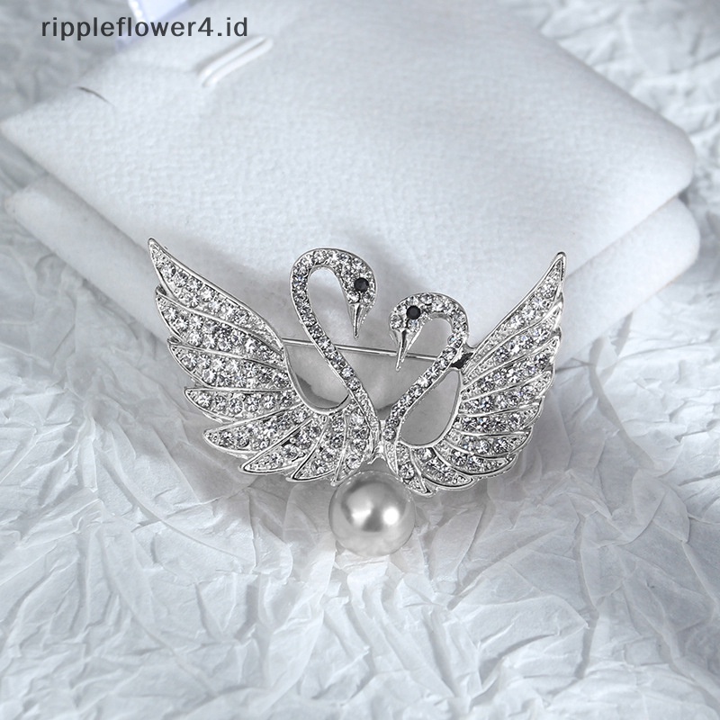 {rippleflower4.id} Bros Swan Mutiara Berlian Imitasi Pesta Pernikahan Untuk Aksesoris Bros Pakaian Wanita~