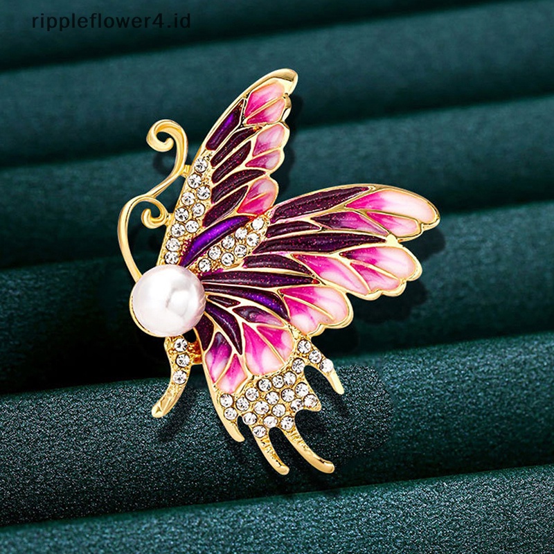 {rippleflower4.id} Warna Pager Enamel Elegan Mutiara Kupu-Kupu Berlian Imitasi Bros Halus Dan Kecil Bros Lencana Perhiasan Pin Pakaian Hadiah Aksesoris~