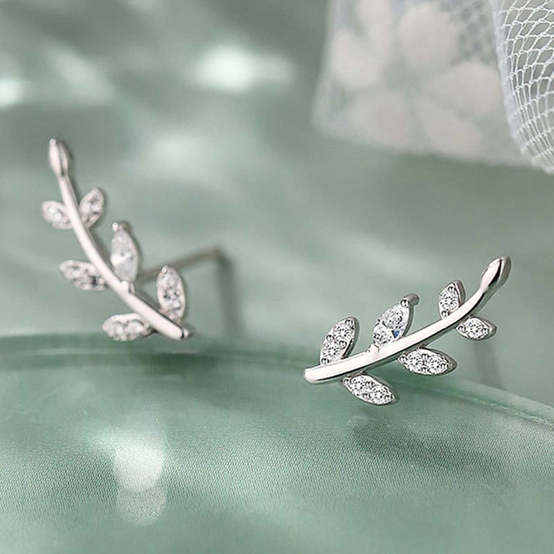 Fashion Anting Daun Cabang Zaitun Segar Stud Warna Silver/ Warna Emas Anting Tindik Indah Untuk Wanita Chic Perhiasan