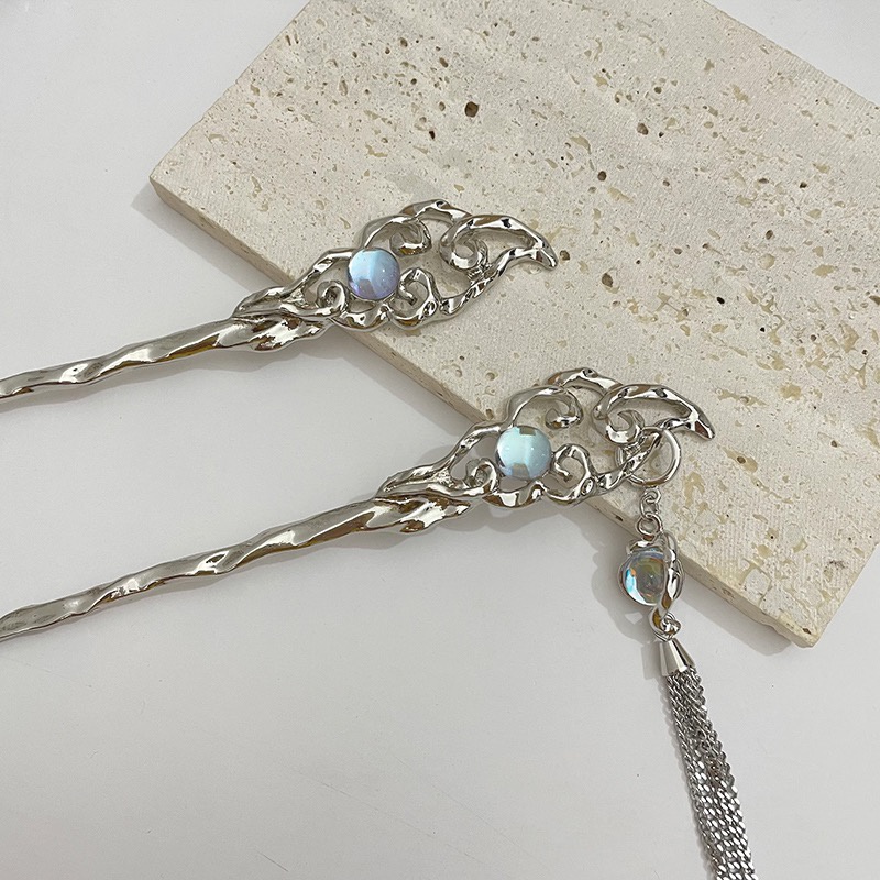 Retro Menguntungkan Awan Moonstone Rumbai Jepit Rambut Peri Antik High-End Jepit Rambut Berkelas Jepit Rambut Niche Langkah-Goyang Hanfu Aksesoris Rambut