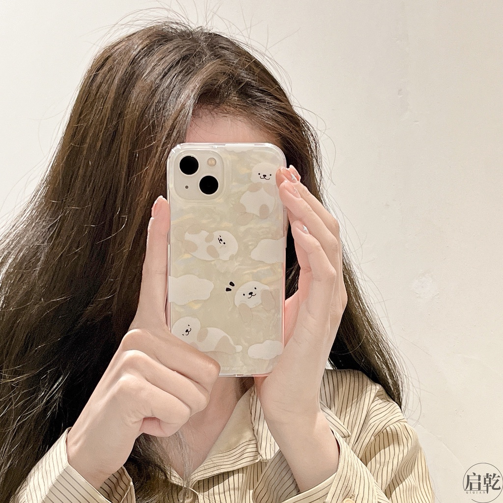 Ins Gaya Cocok Untuk iPhone 14 Pro Max Casing Ponsel iPhone Motif Ganda Print Puppy Kompatibel Dengan Iphone13 13pro 13prm iPhone 11 11pro 14plus 12Pro Max Casing Ponsel TPU Tahan Guncangan