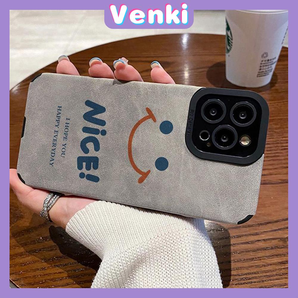 VENKI - Untuk iPhone 11 Casing Ponsel Kulit Dilaminasi Murid Mata Suede Casing Ponsel  Soft Shockproof Airbag Pelindung Kamera Emoticon Senyum Lucu Kompatibel dengan iPhone 14 13 12 Pro