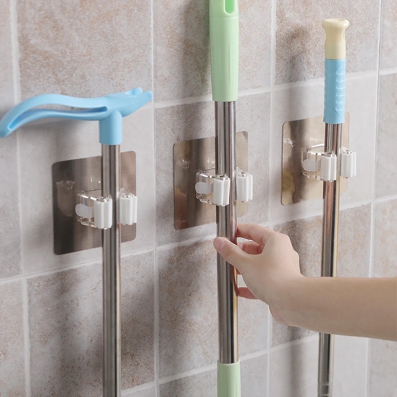 Tahan Air Dinding Self-Adhesive Rak Pel Tempel Dinding Mop Organizer Holder RackBrush Sapu Gantungan Hook Perekat Kait Serbaguna Dapur Kamar Mandi Kait Kuat Rak Penyimpanan Rumah