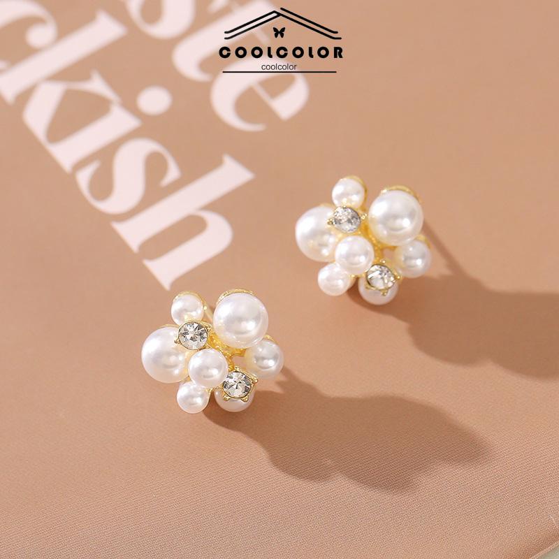 COD❤️Anting Mutiara Fashion Design Sense Berlian Imitasi  Anti Alergi Anting Perak- cl