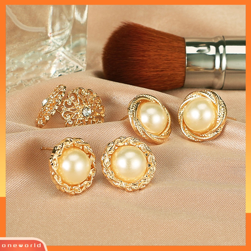 [WOD] 6pasang Anting Stud Bulat Berlian Imitasi Mengkilap Hias Electroplating Semua Pertandingan Dekorasi Hadiah Faux Pearl Flower Women Ear Studs Jewelry Untuk Pacaran