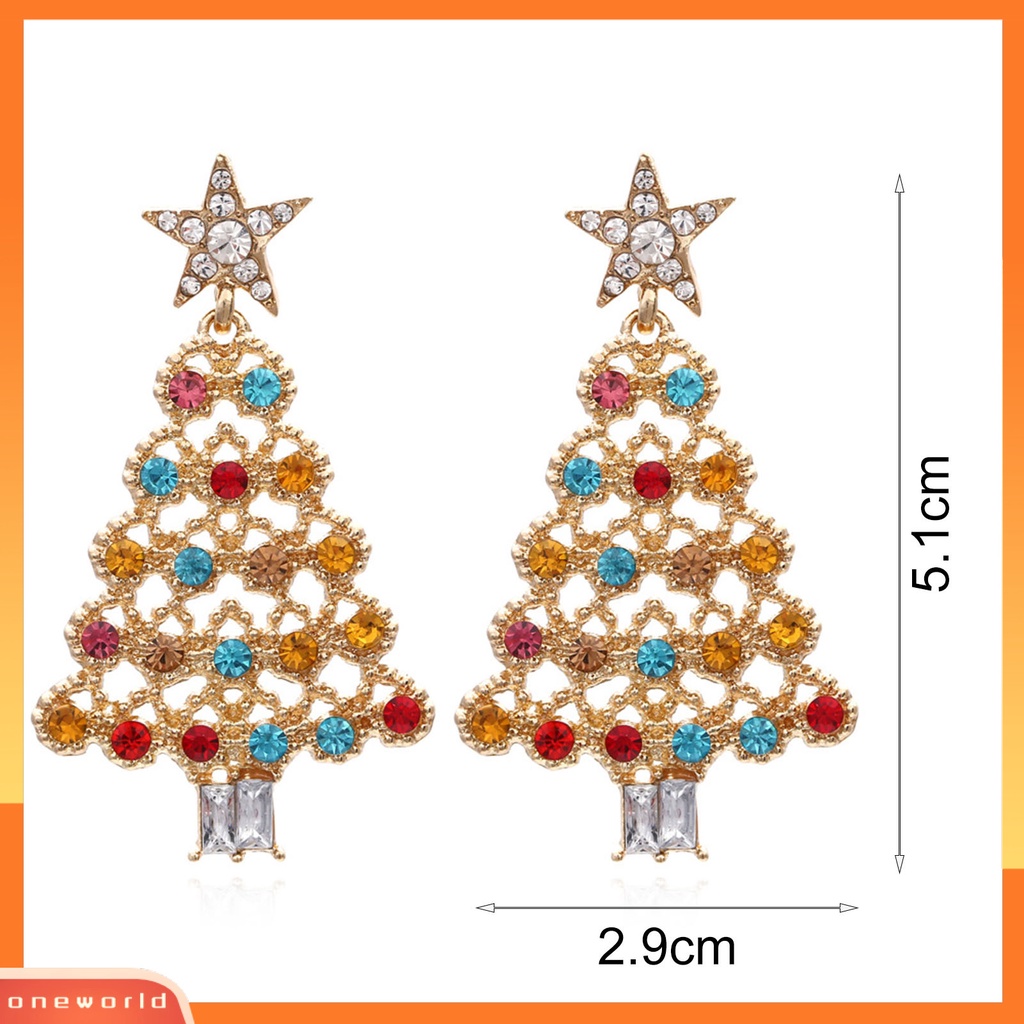 [WOD] 1pasang Menjuntai Anting Festival Berlian Imitasi Berwarna Mengkilap Berkilau Semua Pertandingan Dekorasi Hadiah Natal Wanita Xmas Pohon Drop Earrings Perhiasan Fashion Untuk Tahun Baru