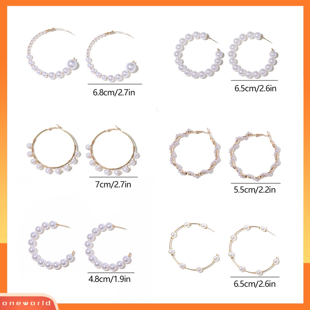 [WOD] 1pasang Anting Hoop Vintage C-shaped Putaran Besar Electroplating Wanita Gadis Mutiara Imitasi Lingkaran Anting Perhiasan Dekorasi Hadiah Untuk Pakaian Sehari-Hari