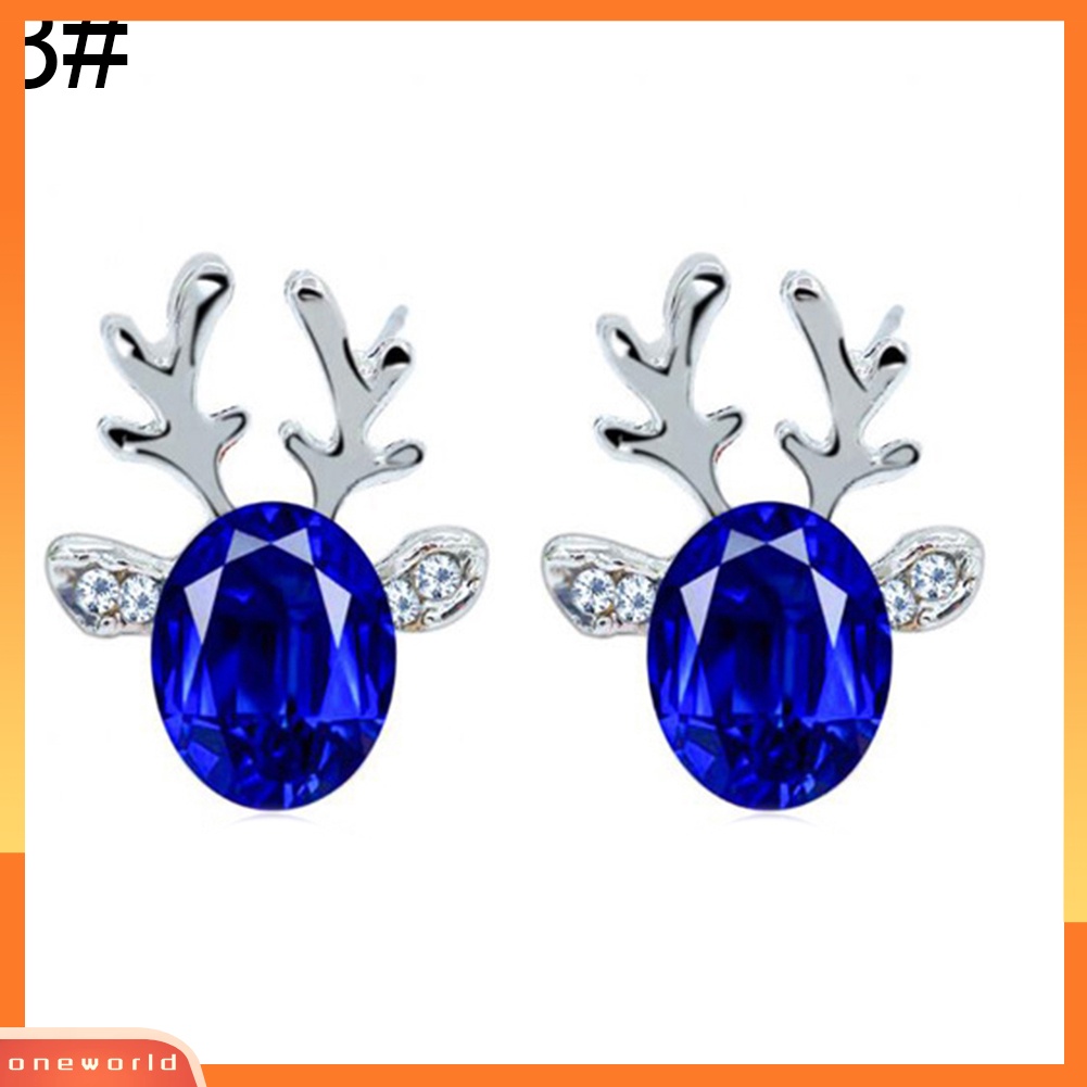 [WOD] Wanita Natal Faux Gemstone Hias 3D Tanduk Telinga Stud Anting Perhiasan Hadiah