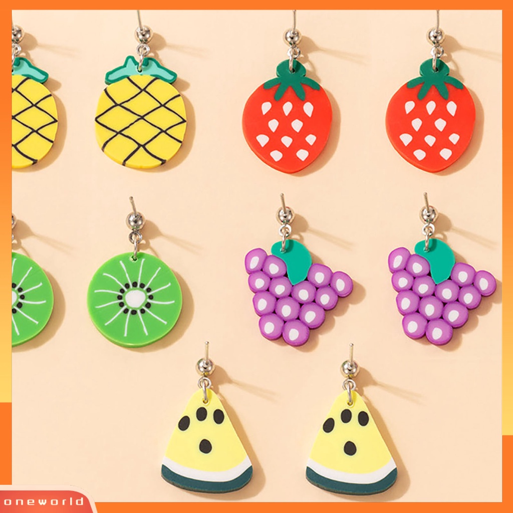 [WOD] 5pasang Anting Menjuntai Bentuk Buah Lucu Polymer Clay Tahan Lama Lady Drop Earrings Untuk Pacaran