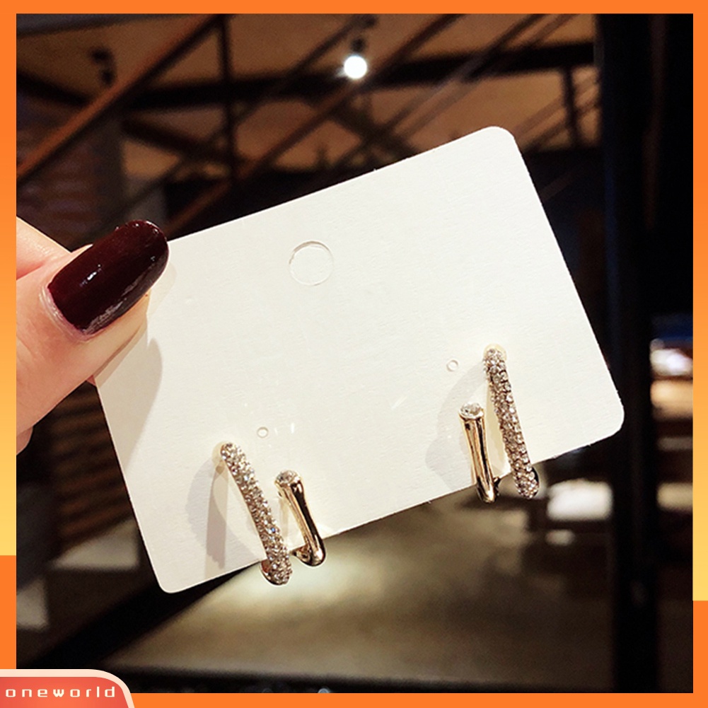 [WOD] Wanita Gaya Sederhana Berlian Imitasi Bentuk U Ear Stud Earrings Aksesoris Perhiasan