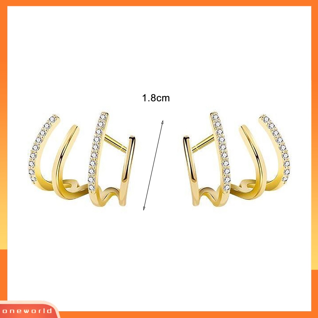 [WOD] 1pasang Berlian Imitasi Bersinar Ear Studs Pengerjaan Halus Kreatif Berbentuk U Empat Baris Wanita Anting Perhiasan Aksesoris