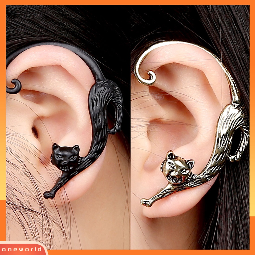 [WOD] Vintage Enchanting Kitten Ear Hook Earrings Aksesoris Perhiasan Ekor Kucing Stereo