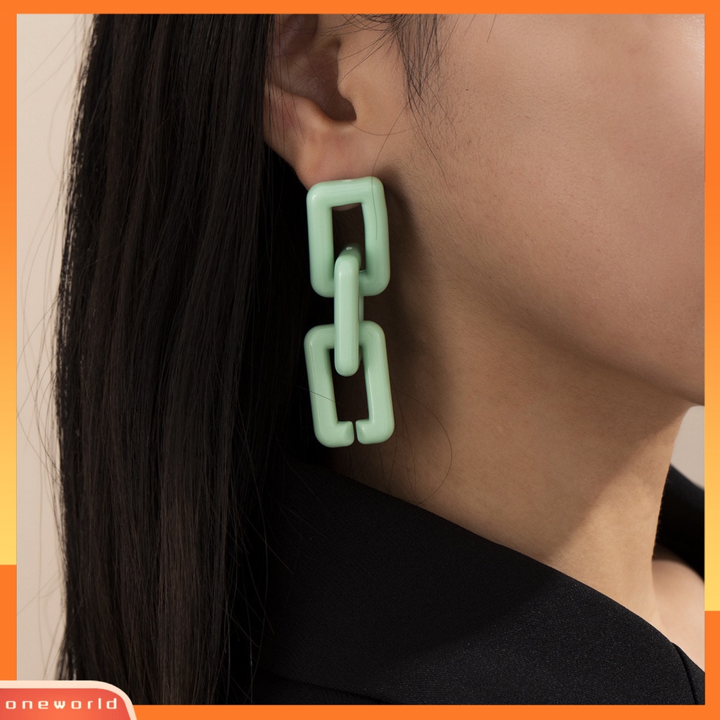 [WOD] Wanita Sederhana Berlebihan Geometri Persegi Panjang Menjuntai Akrilik Ear Stud Earring Hadiah