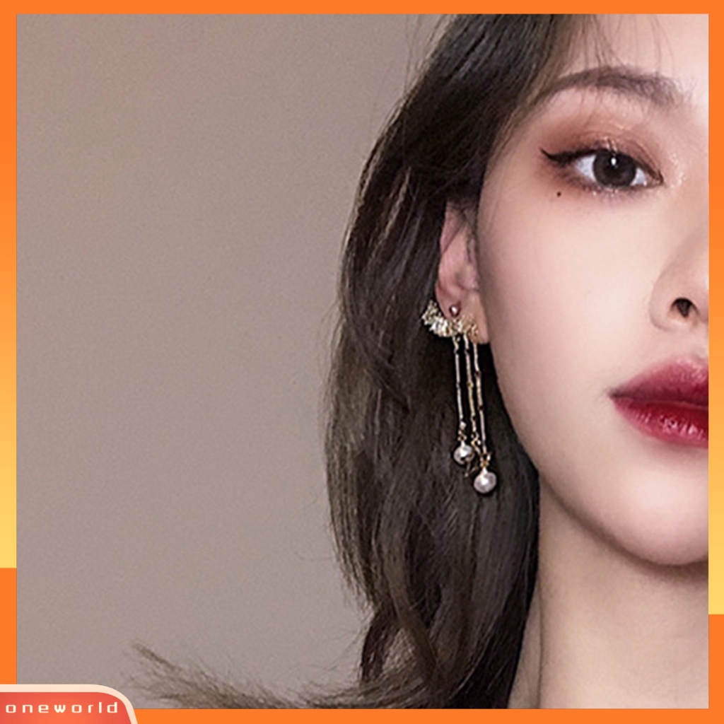 [WOD] 1pasang Anting Drop Earrings Rumbai Mutiara Bintang Asimetris Berkilau Anti Alergi Hias Untuk Perjamuan