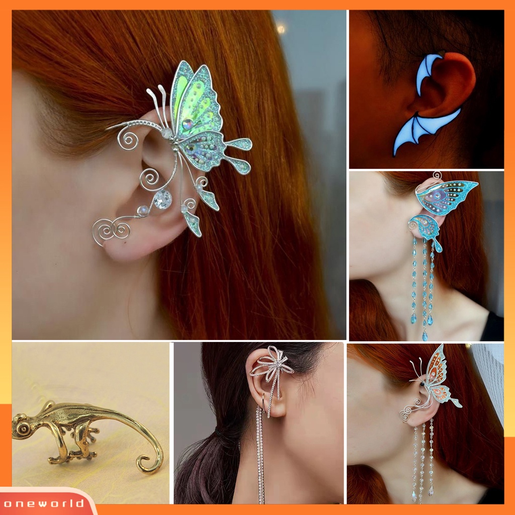 [WOD] 1pc Klip Anting Kupu-Kupu Jumbai Perhiasan Sparkling Flower Ear Cuff Hadiah Ulang Tahun
