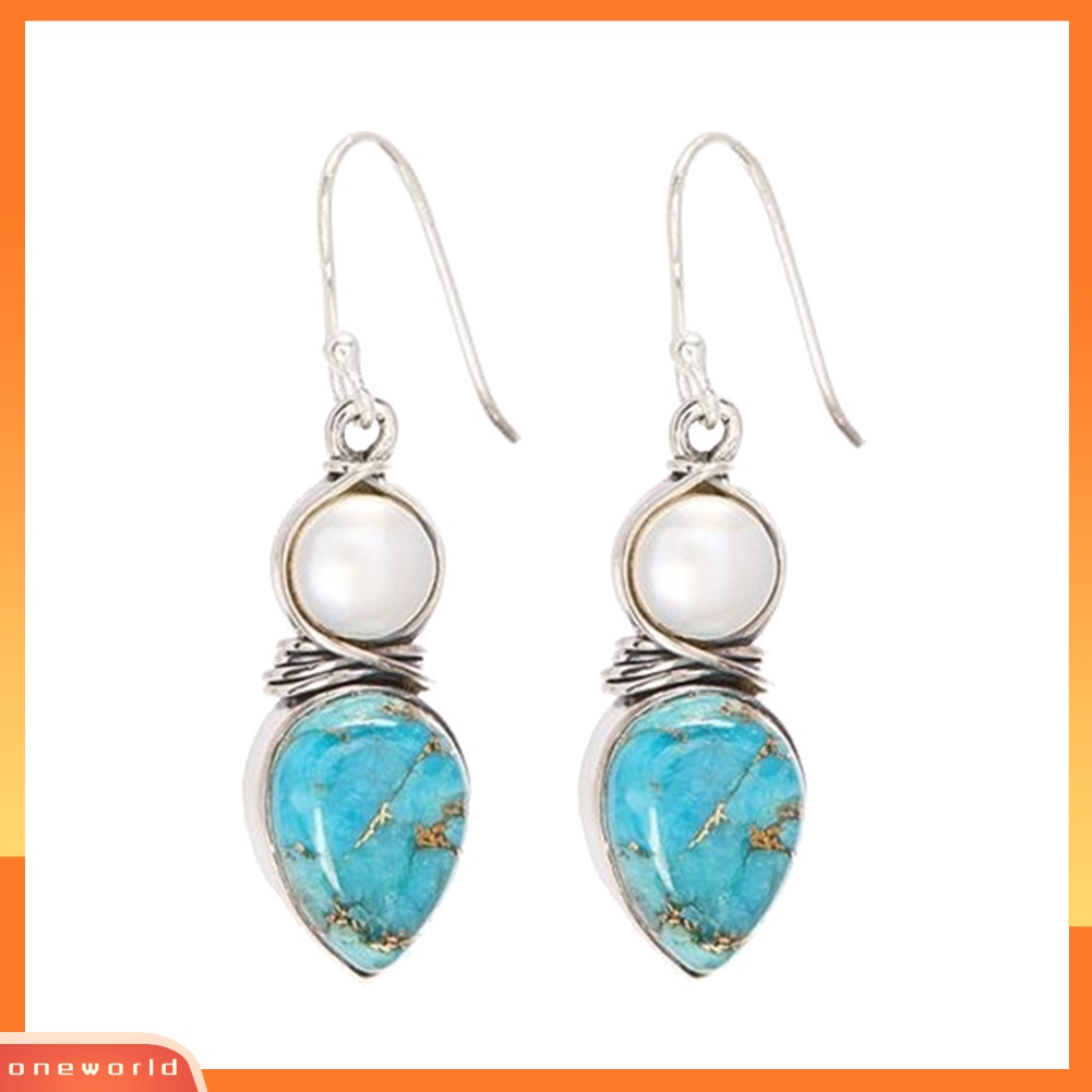 [WOD] Indah Imitasi Pirus Mutiara Kait Anting Wanita Perhiasan Pesta Hadiah Ulang Tahun