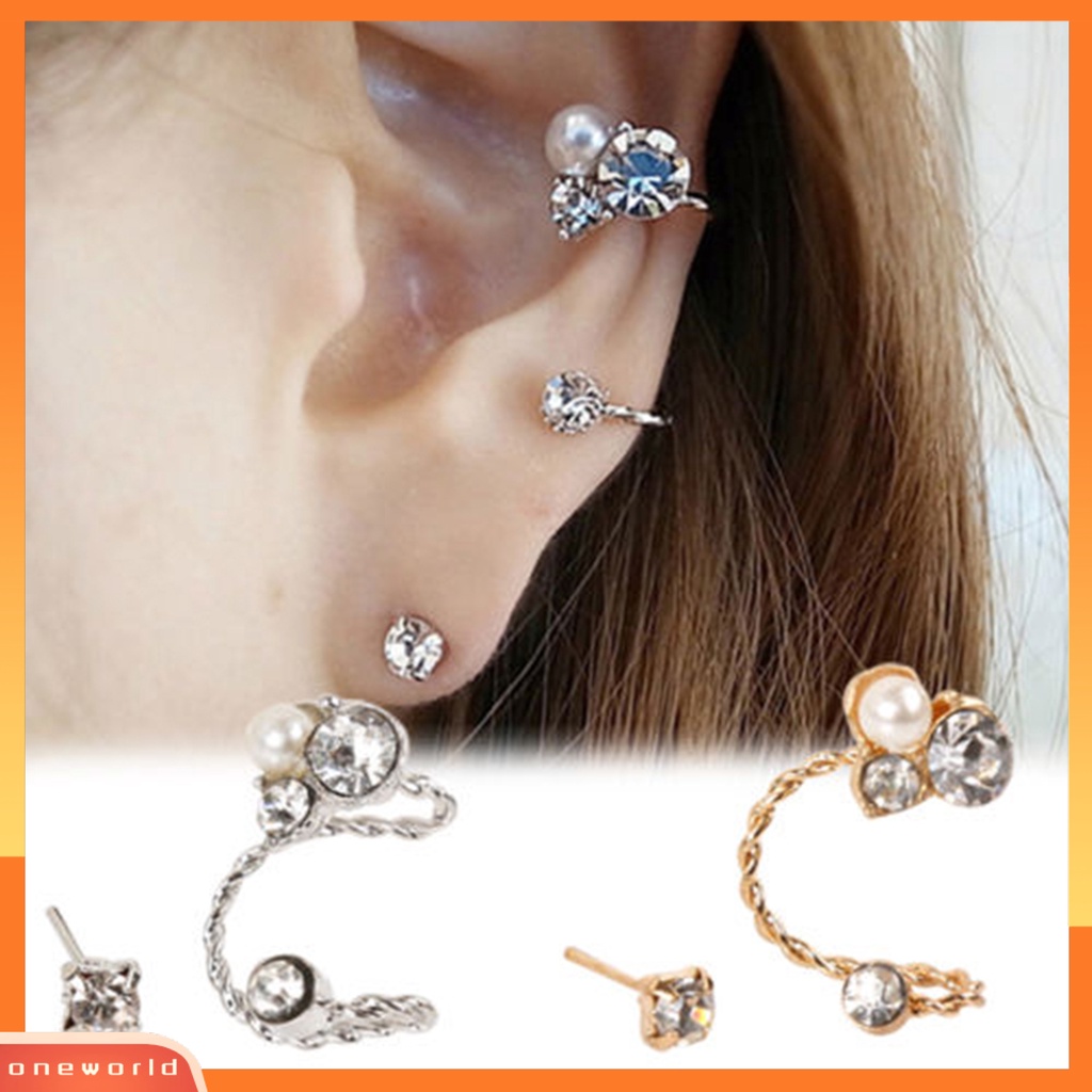 [WOD] 1set Anting Giwang Berlian Imitasi Mutiara Imitasi Alloy Indah Telinga Klip Stud Untuk Wanita